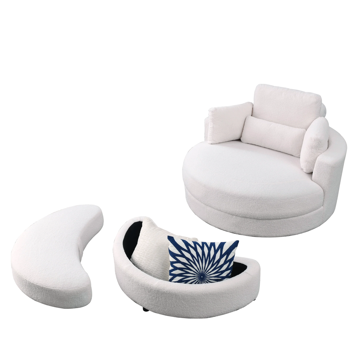 Linen Barrel Swivel Chair With Storage Ottoman - Furniture Home Direct