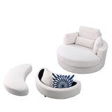 Linen Barrel Swivel Chair With Storage Ottoman - Furniture Home Direct