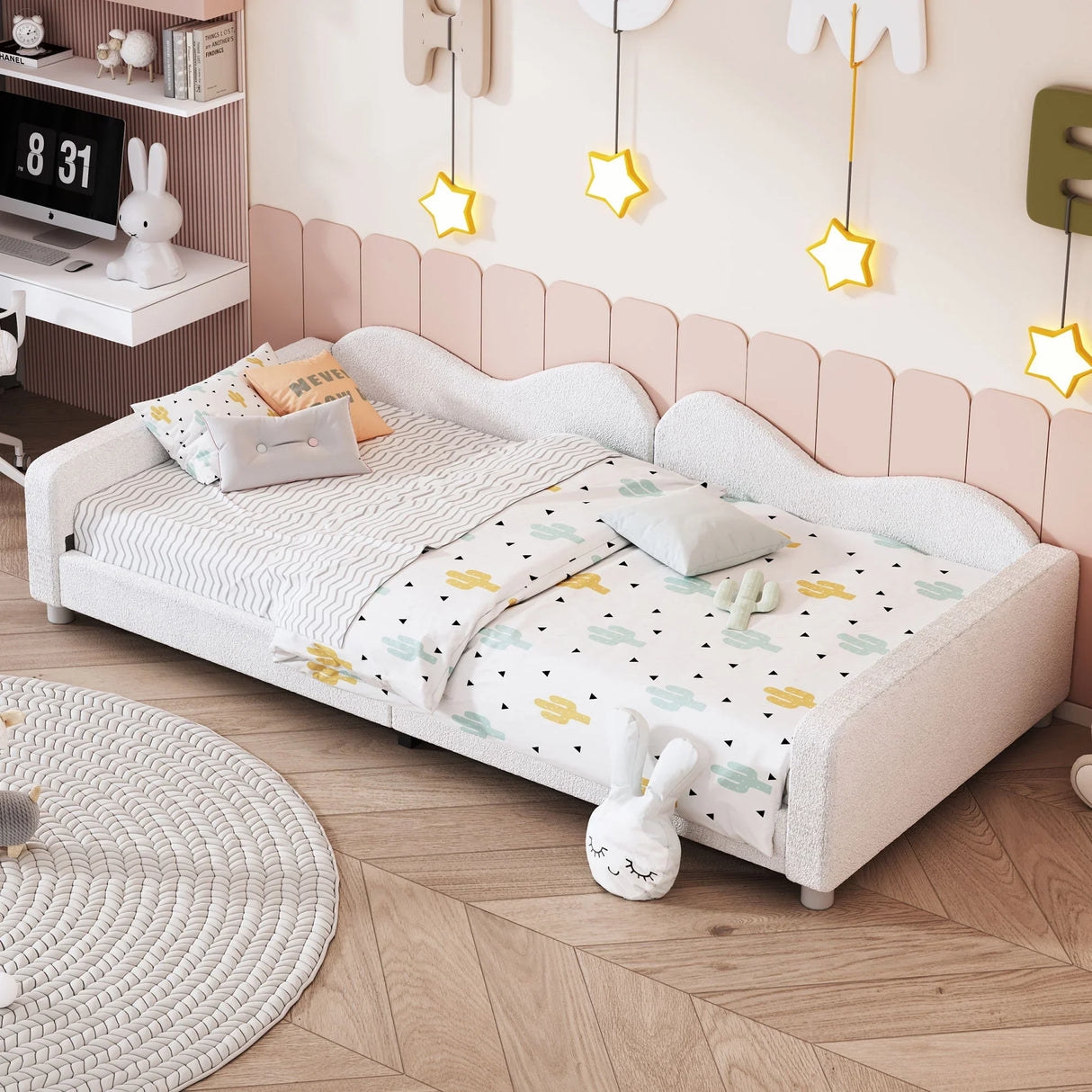 Upholstered Daybed, Sherpa Fabric Sofabed With Cloud-Shaped Backrest - Furniture Home Direct