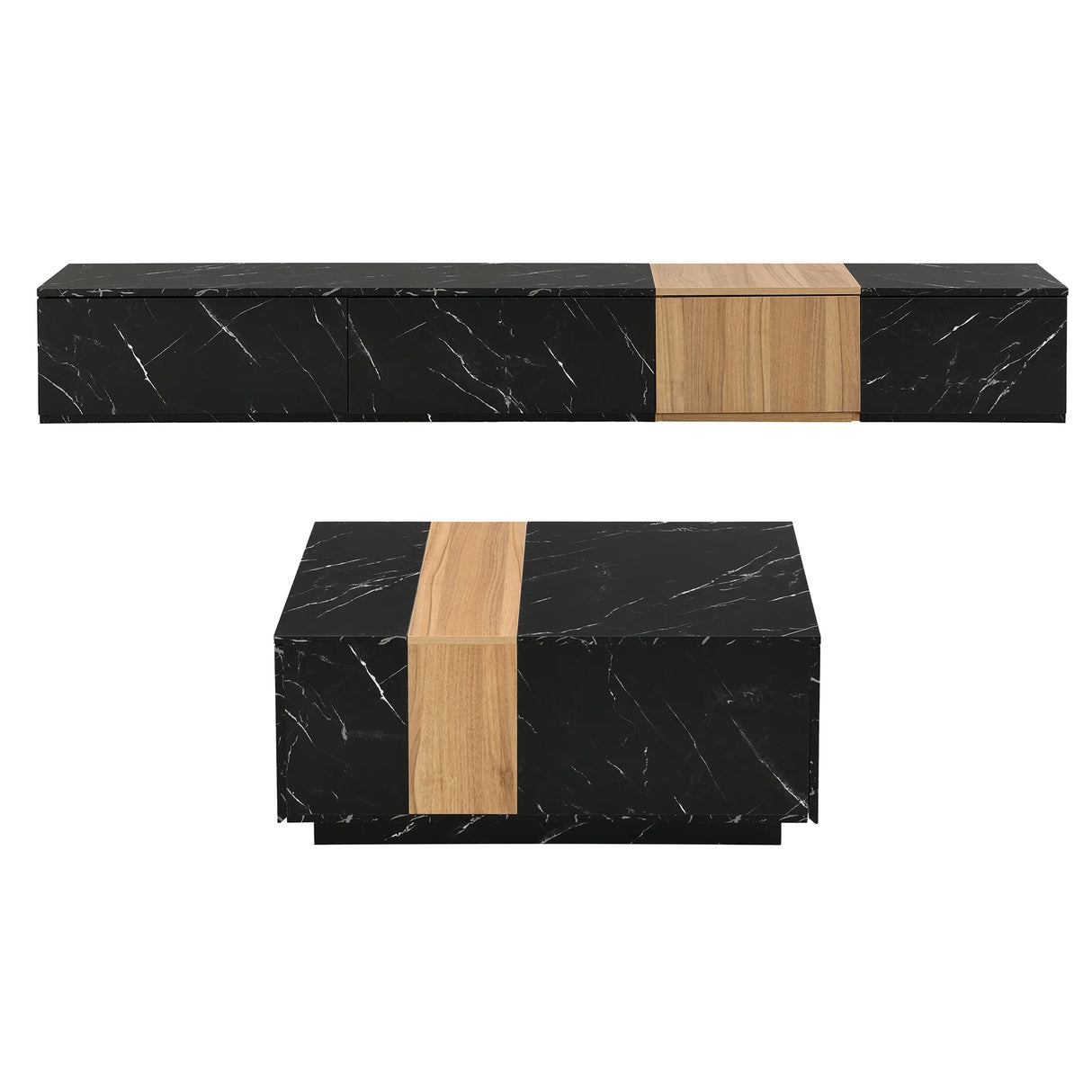 TV Stand Modern Marble Look With Wood Accent Black - Furniture Home Direct