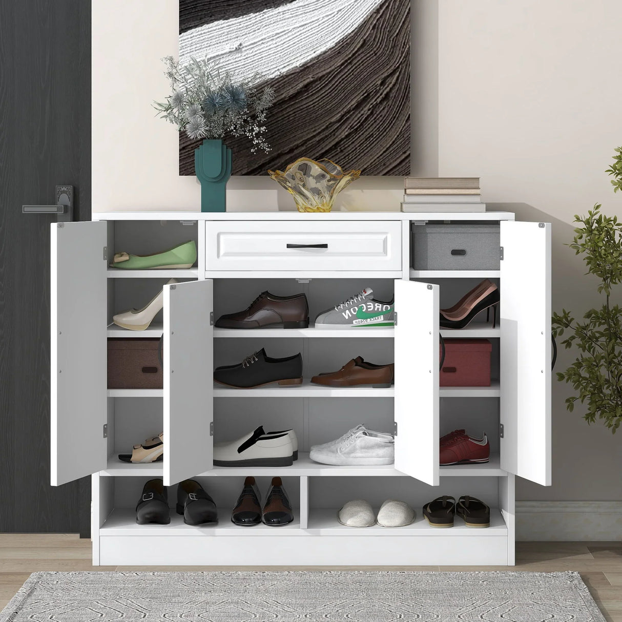 Sleek And Modern Shoe Cabinet With Adjustable Shelves, Space Saving Design - Furniture Home Direct