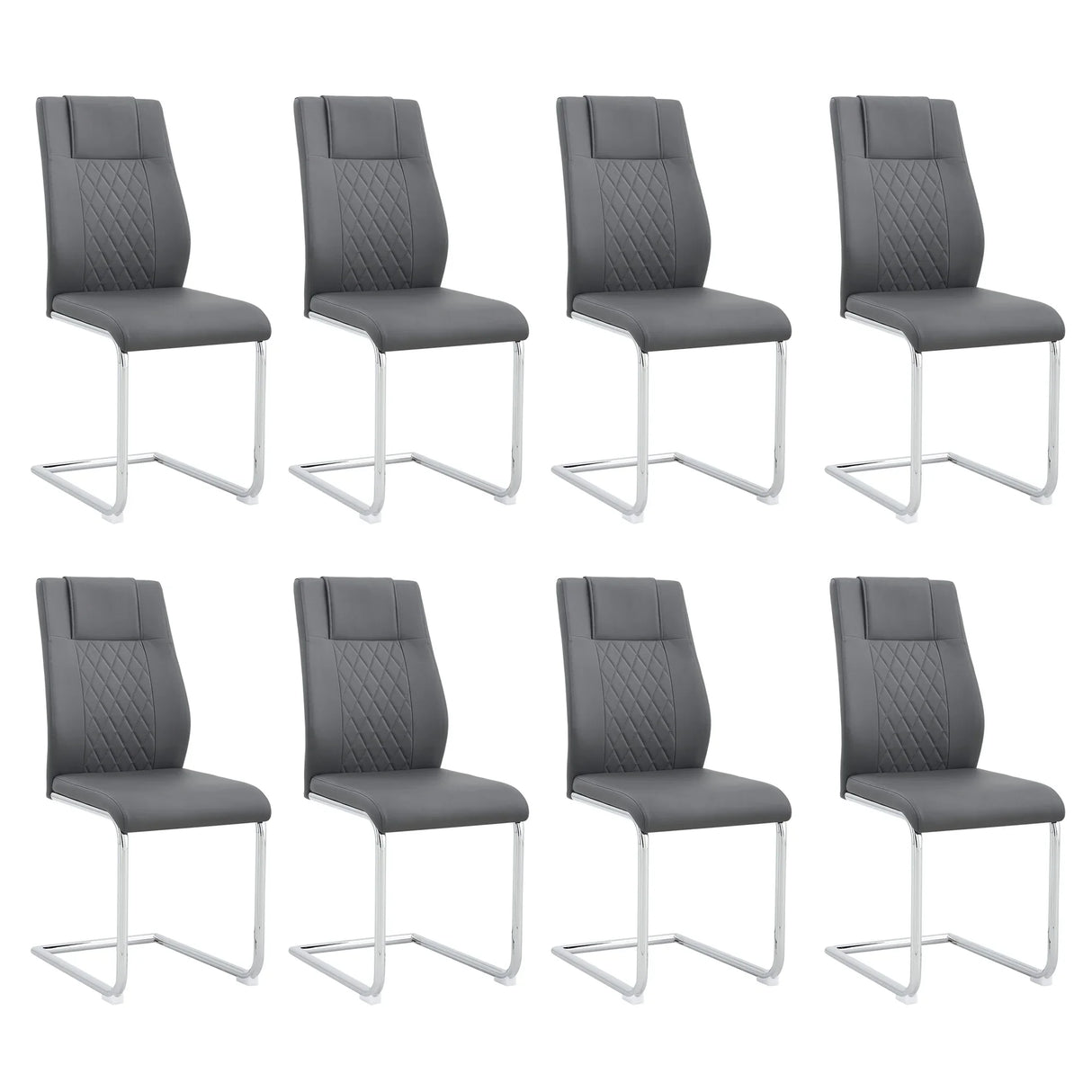 Dining Chair Set Modern Faux Leather With Chrome Base Gray - Furniture Home Direct