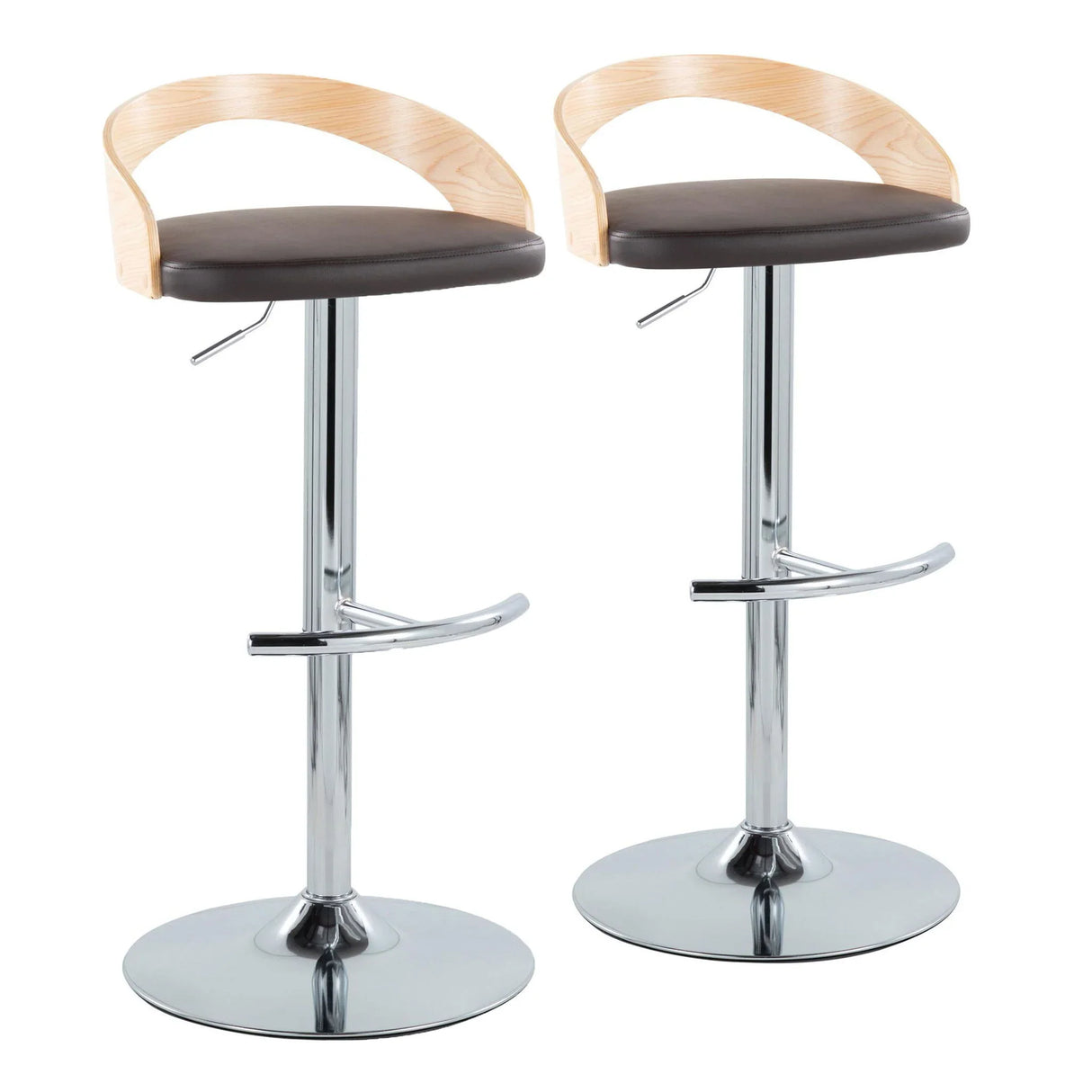 Grotto - Contemporary Adjustable Barstool, Swivel With Rounded T Footrest (Set of 2) - Furniture Home Direct