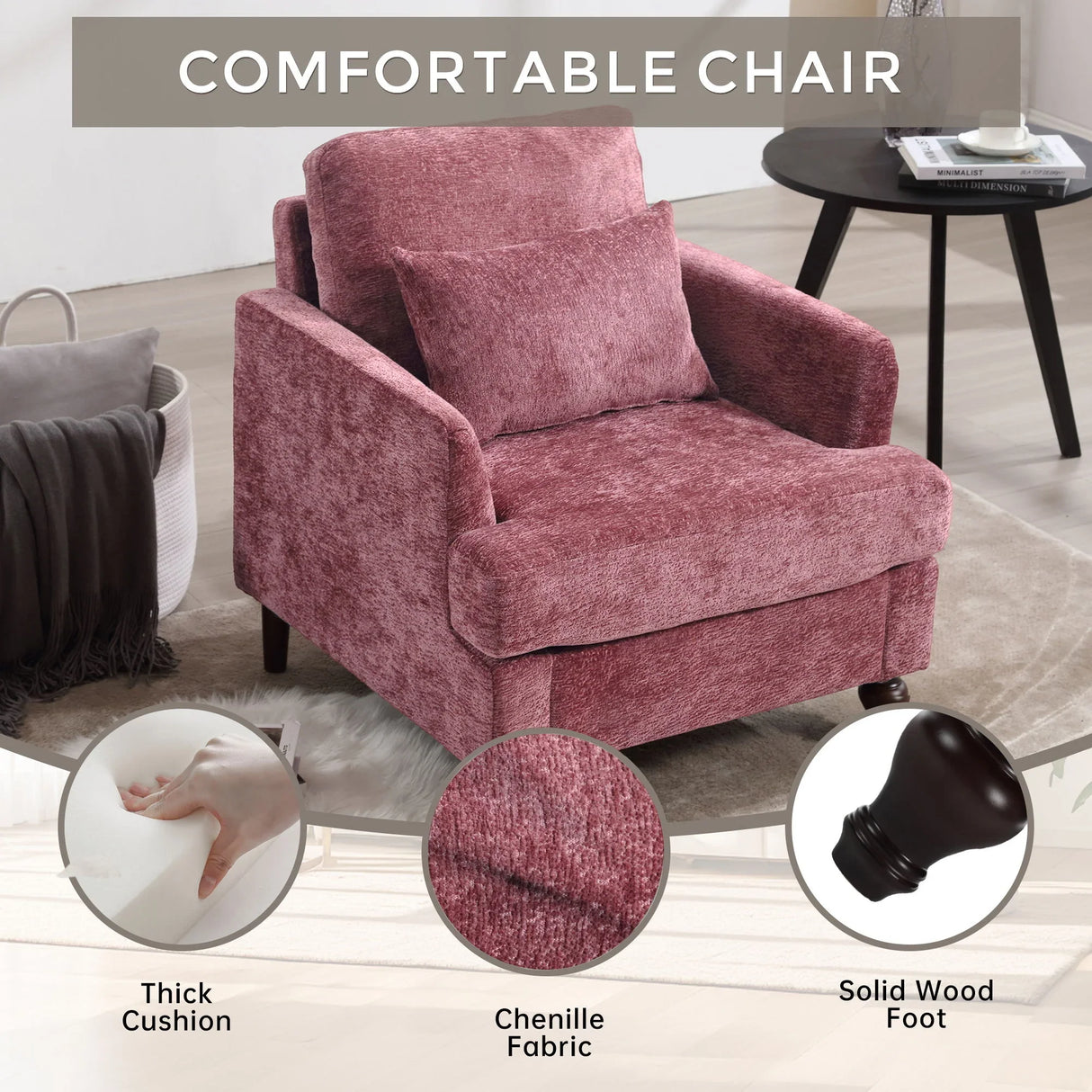 Modern Mid Century Wood Frame Armchair With Tufted Design