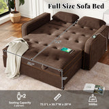 66.5" Upholstered Loveseat With Pull Out Bed, Two Throw Pillows, Dual USB Charging Port and Adjustable Backrest - Brown - Furniture Home Direct