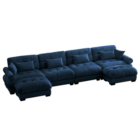 Modern Sectional Sofa With Ottoman, Round Bolster Armrests, Waist And Throw Pillows - Furniture Home Direct