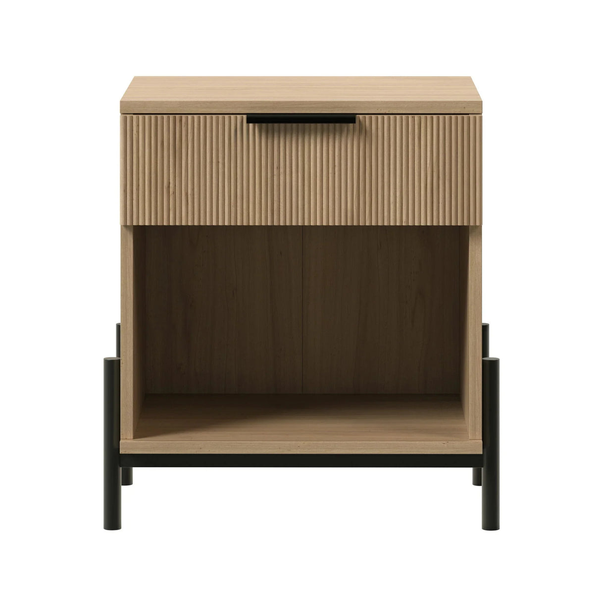Modern Fluted Drawer Nightstand With Open Cubby Coastal - Furniture Home Direct