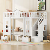 Twin Over Twin Bunk Bed With Changeable Table, Bunk Bed Turn Into Upper Bed And Down Desk - Furniture Home Direct