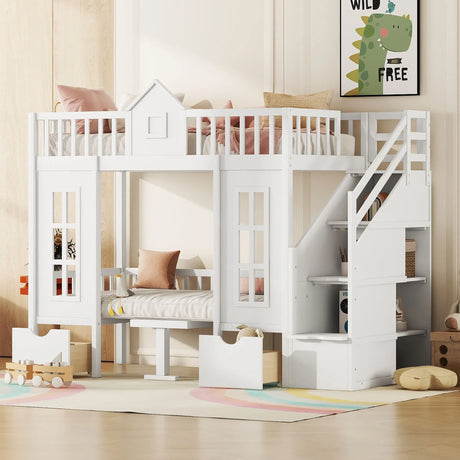 Twin Over Twin Bunk Bed With Changeable Table, Bunk Bed Turn Into Upper Bed And Down Desk - Furniture Home Direct