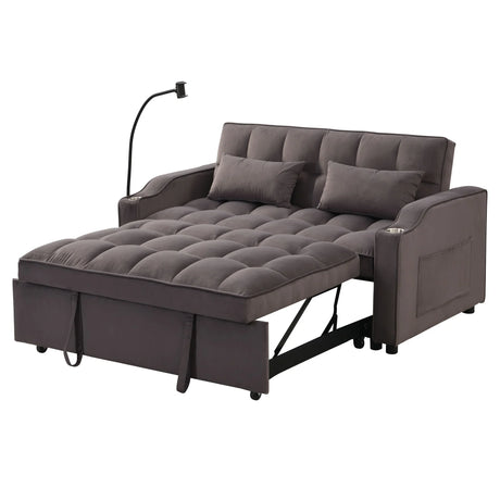 Modern Velvet Loveseat Futon Sofa With Pullout Bed, Adjustable Reclining Backrest, Toss Pillows - Furniture Home Direct