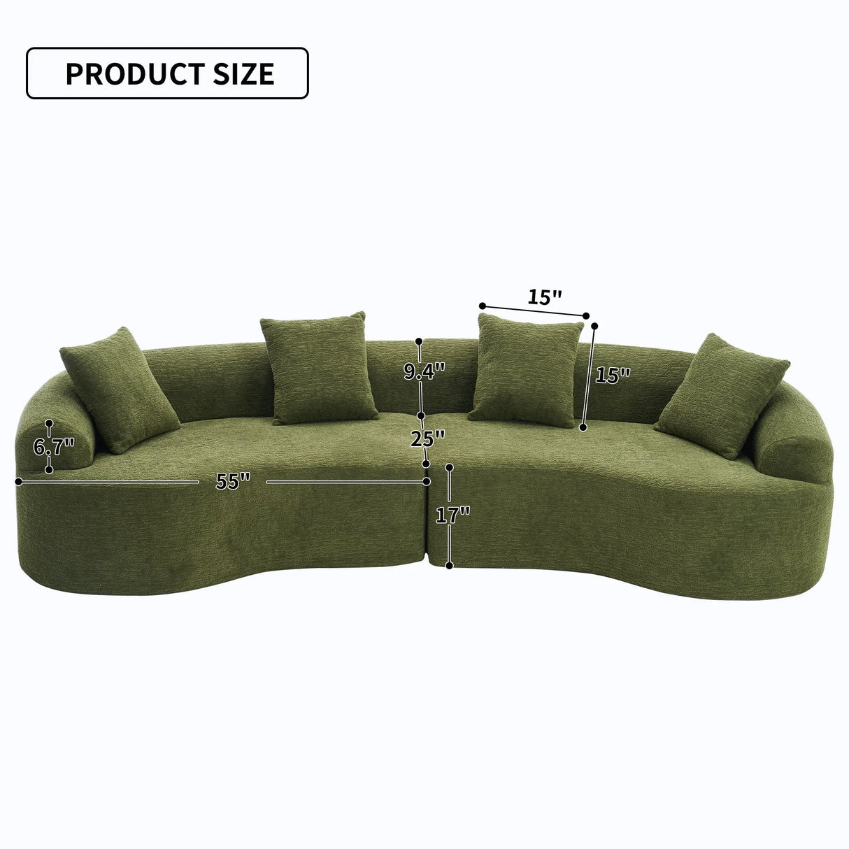 4 Seater Sofa With Chenille Fabric, 30D, 60 Hardness Full Sponge, 4 Pillow For Living Room, Home Furniture Sleeper Sectional Sofa For Apartment - Furniture Home Direct