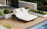 Outdoor Wicker Double Chaise (Black Frame+Beige Cushion) - Furniture Home Direct