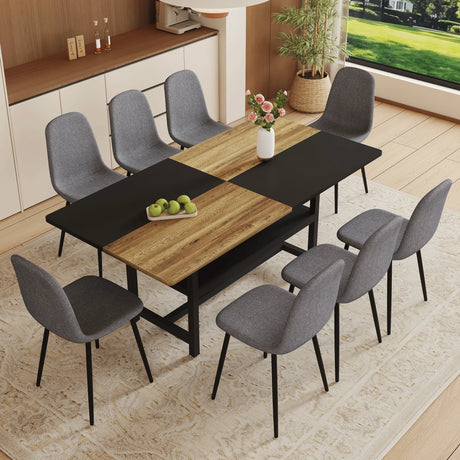 Dining Set With 8 Upholstered Chairs And Wood Table Gray - Furniture Home Direct