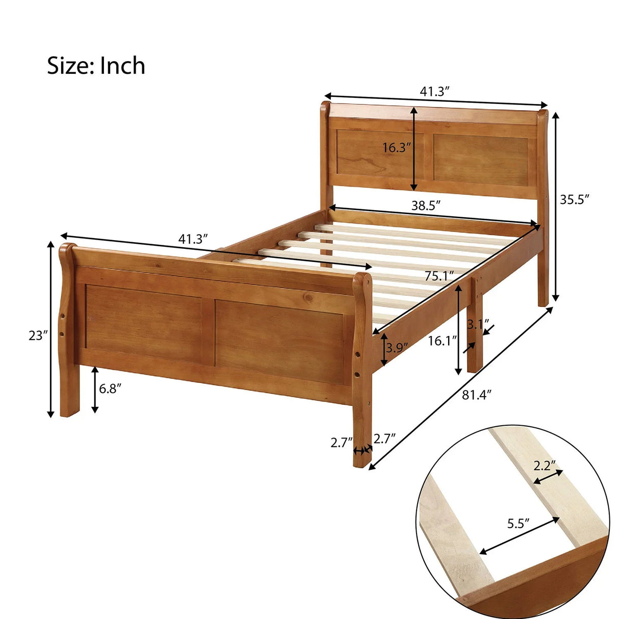 Platform Bed Frame Mattress Foundation Sleigh Bed With Headboard / Footboard / Wood Slat Suppor - Furniture Home Direct