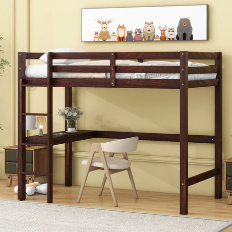 Loft Pine Wood Bed With Built-In Desk, Safety Guardrails, Ladder - Furniture Home Direct
