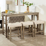 4 Piece Bar Table Set With Power Outlet, 3 Padded Stools - Furniture Home Direct