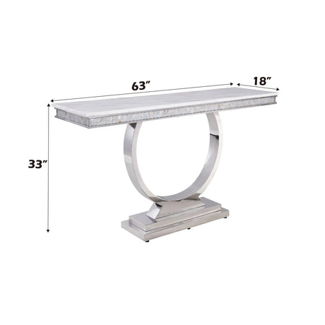 Zander - Printed Faux Marble Top Mirrored Console Table - Silver / White - Furniture Home Direct