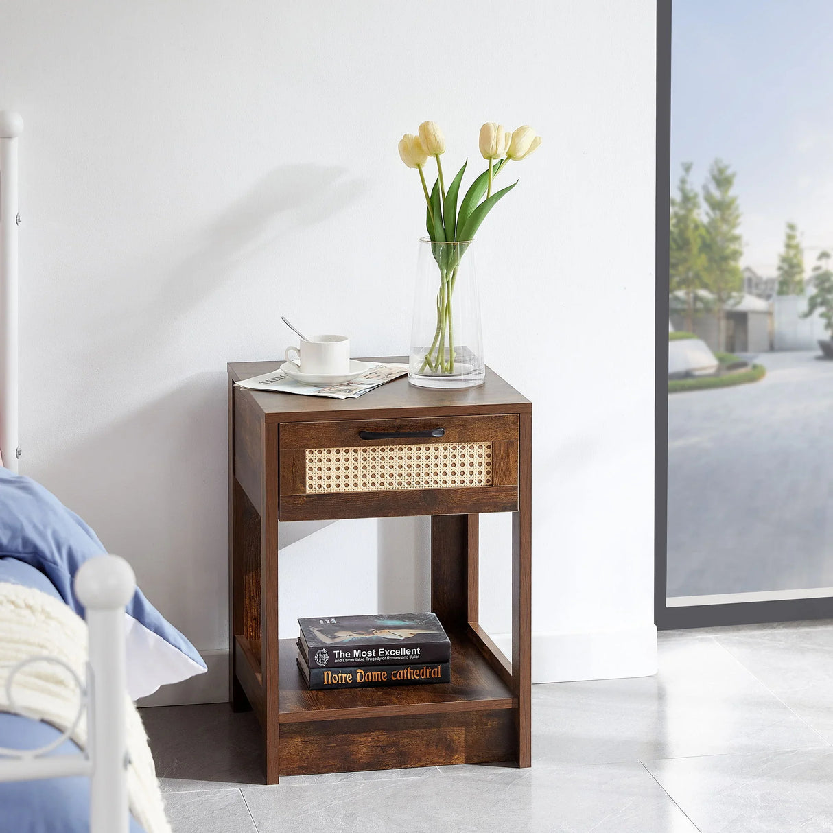 15.75" Rattan End Table With Drawer, Modern Nightstand, Side Table For Living Room, Bedroom - Furniture Home Direct