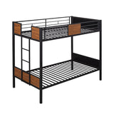 Twin Over Twin Bunk Bunk Bed With Safety Rail, Built In Ladder For Bedroom - Brown - Furniture Home Direct