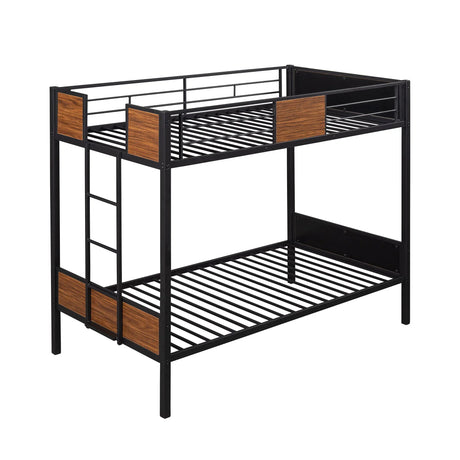 Twin Over Twin Bunk Bunk Bed With Safety Rail, Built In Ladder For Bedroom - Brown - Furniture Home Direct