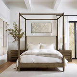 Queen Canopy Bed Frame With Upholstered Headboard - Brown - Furniture Home Direct