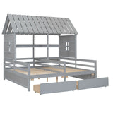 Twin Size House Platform Beds With 2 Drawers For Shared Use - Gray - Furniture Home Direct