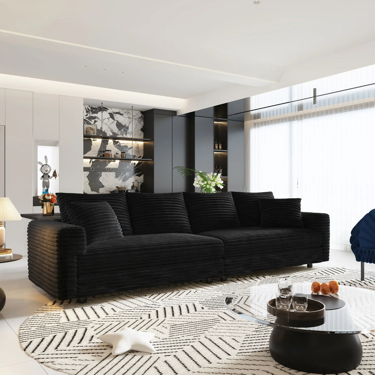 Deep Seat Convertible Sofa With Soft Pillows And Ottomans - Furniture Home Direct