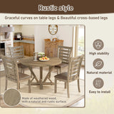5 Pieces Table Set Round Dining Table Solid Wood Modern Farmhouse Rustic Look Distressed Look - Grayish Brown - Furniture Home Direct