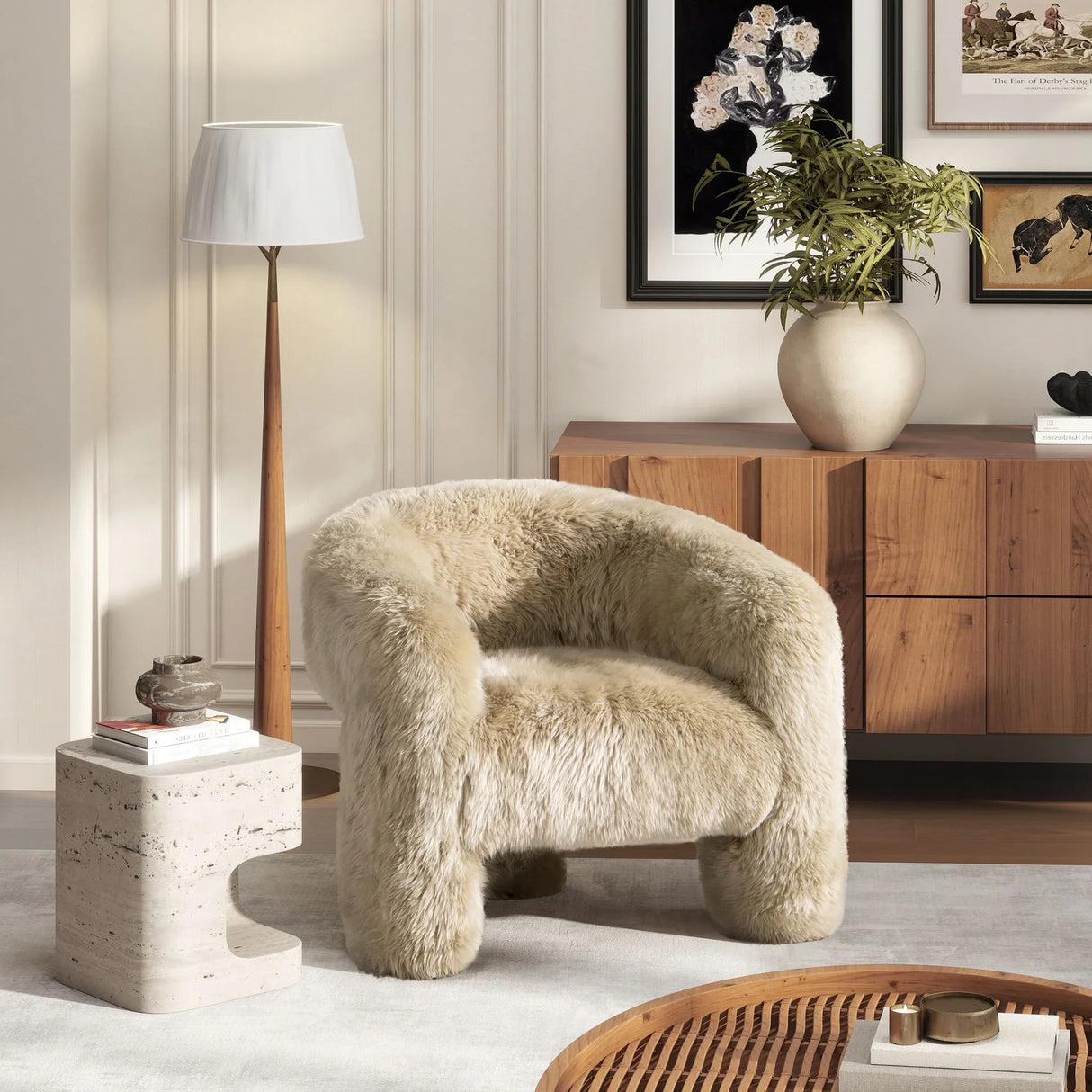 Avalon - Genuine Sheepskin Fur Split Barrel Back Accent Chair - Natural Blonde - Furniture Home Direct