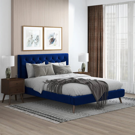 Dillon - Mid-Century Velvet Platform Bed - Furniture Home Direct