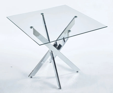 Dining Table With Cross Metal Leg And Tempered Glass, Modern Space Saving Kitchen Table For Living Room Legs, Square Table - Furniture Home Direct