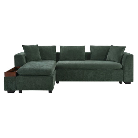 Modern L Shaped Sectional Sofa With Chenille Upholstery And Wooden Storage - Furniture Home Direct