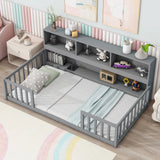 Floor Bed With Bedside Bookcase, Shelves, Guardrails - Furniture Home Direct