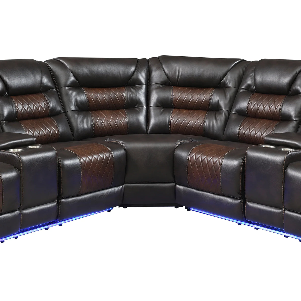 Sectional Sofa with Manual Recline LED Lights Black Brown - Furniture Home Direct