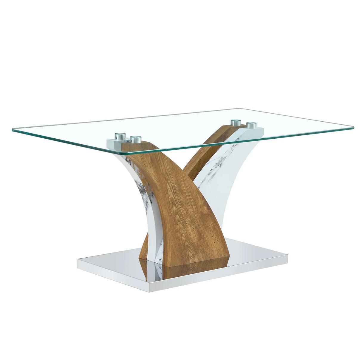 Coffee Table Glass Top With Wooden Base Modern Brown - Furniture Home Direct