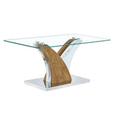 Coffee Table Glass Top With Wooden Base Modern Brown - Furniture Home Direct