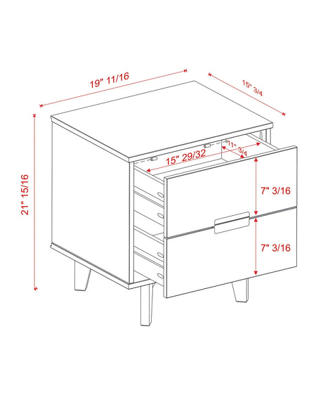 Mid-Century Modern Solid Wood 2 Drawer Nightstand - Natural Pine - Furniture Home Direct