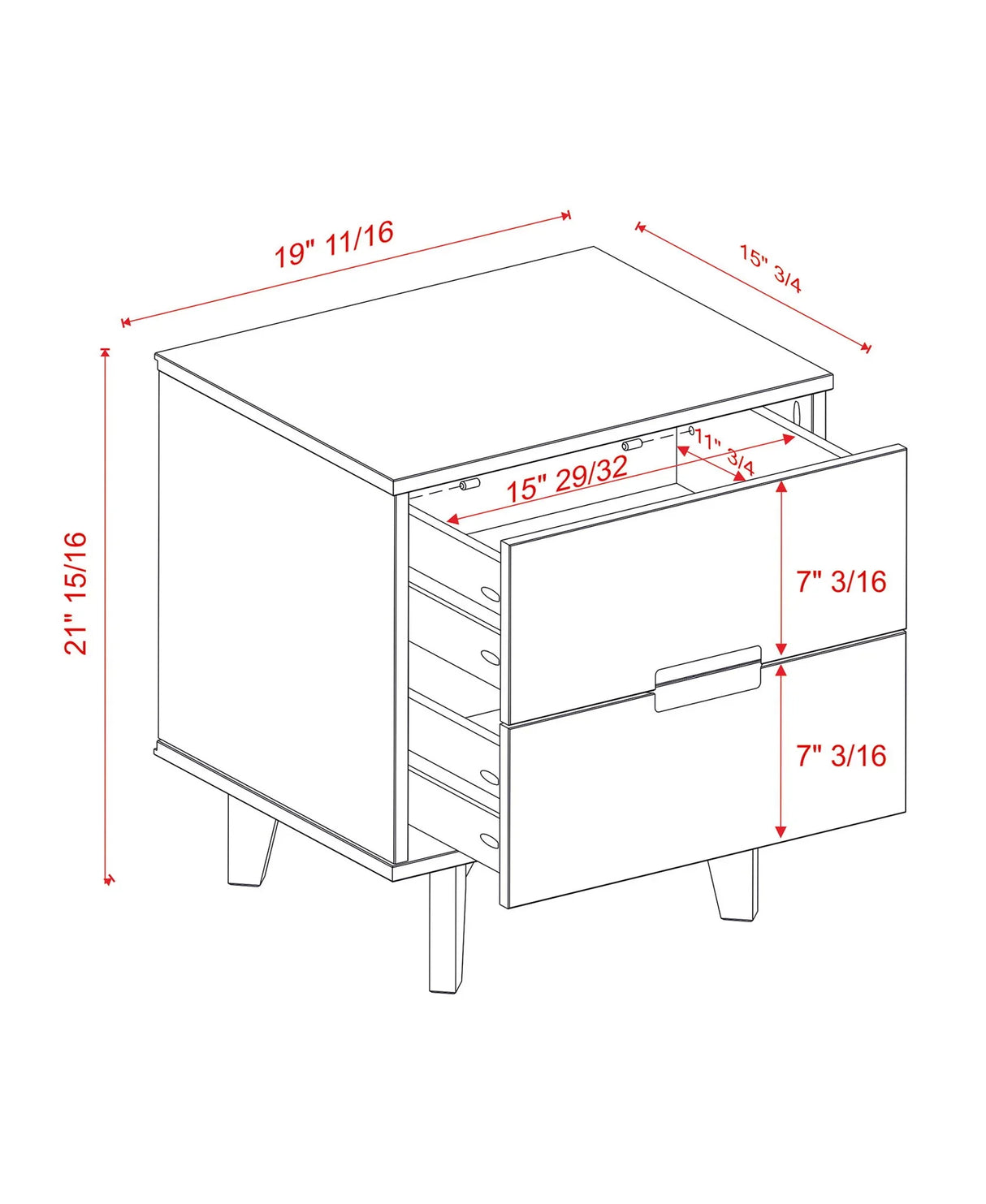 Mid-Century Modern 2 Drawer Solid Wood Nighstand With Cutout Handles - Furniture Home Direct