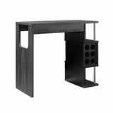Home Bar Table With Wine Glass Compartment And Three Shelves - Distressed Gray / Black - Furniture Home Direct