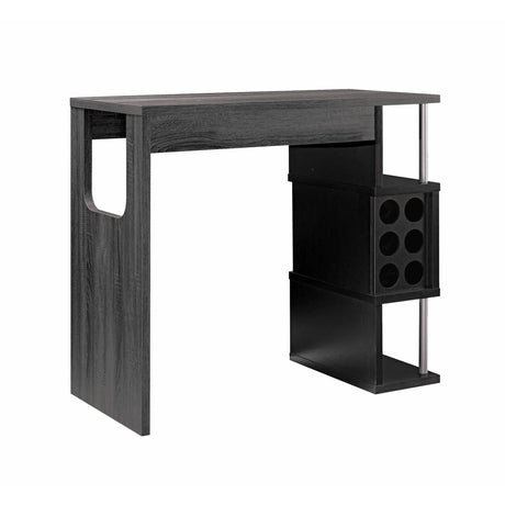 Home Bar Table With Wine Glass Compartment And Three Shelves - Distressed Gray / Black - Furniture Home Direct