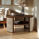 2-Tiered Round Walnut Wood Coffee Table - Furniture Home Direct