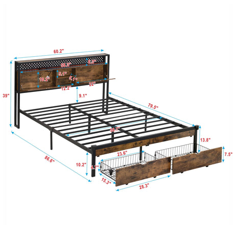 Modern Platform Bed, USB Charging Station, 2 Drawers, LED Lights - Furniture Home Direct