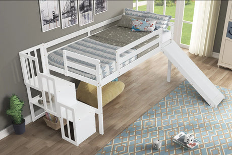 Loft Bed With Staircase, Storage, Slide, Full-Length Safety Guardrails, No Box Spring Needed - Furniture Home Direct