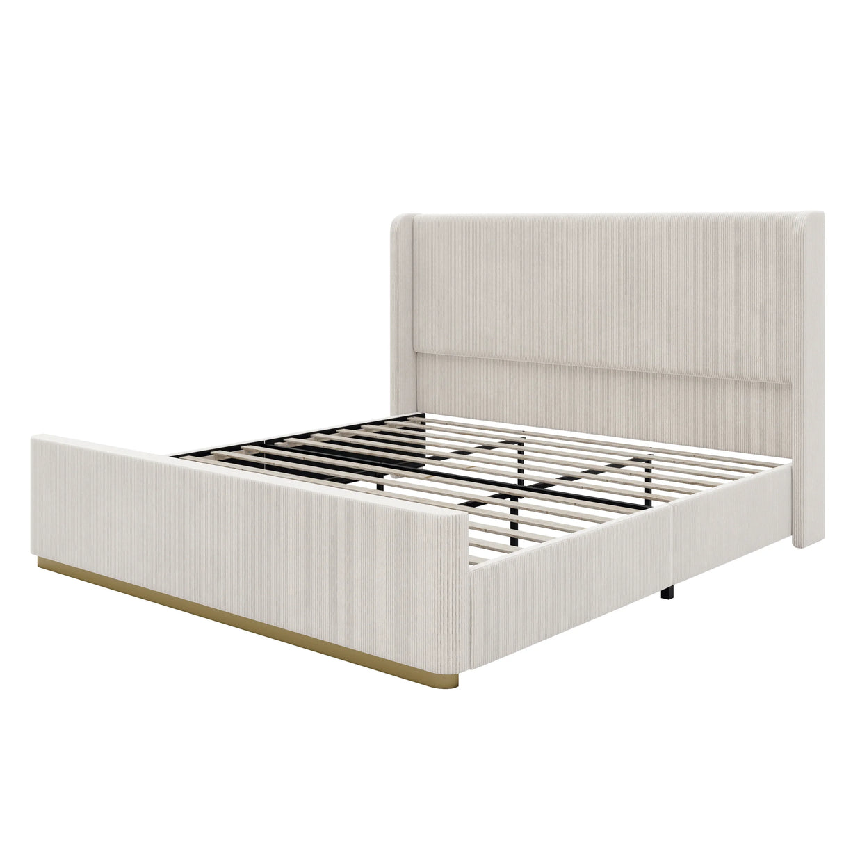 King Bed Corduroy Upholstered Storage Ottoman Light Grey - Furniture Home Direct