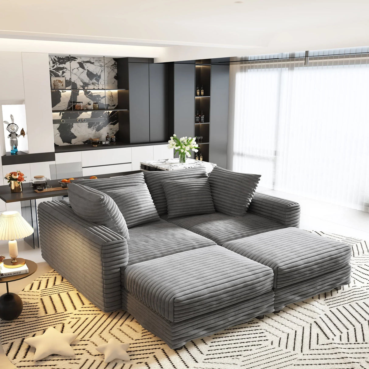 Deep Seat Convertible Sofa With Soft Pillows And Ottomans - Furniture Home Direct