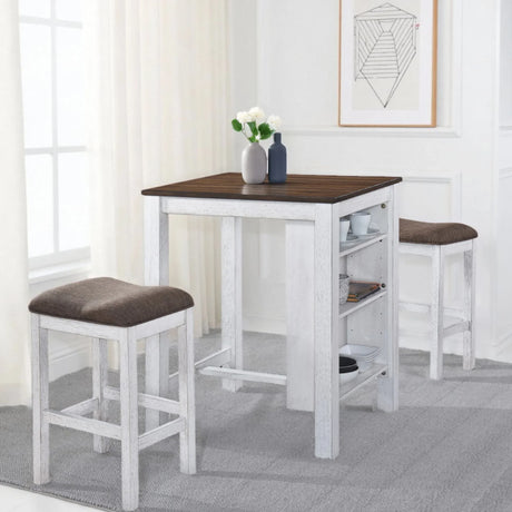 3 Pieces Counter Set Storage Space For Small Space Modern Farmhouse Design Retro Design Easy To Assembly - Antique Dark Oak / Antique White - Furniture Home Direct