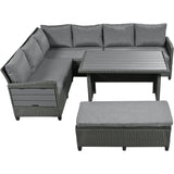 Outdoor Sectional With Side Tables, Tables and Sitting Ottoman- Gray - Furniture Home Direct