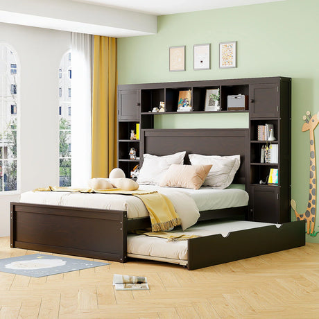 Bed With All In One Cabinet, Shelf And Sockets, Twin Long Trundle - Furniture Home Direct
