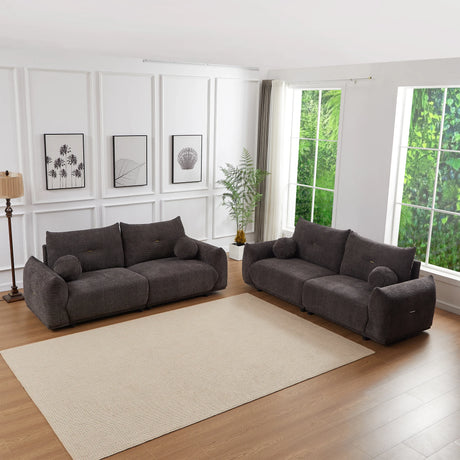 2 Piece Living Room Set with Throw Pillows - Gray - Furniture Home Direct
