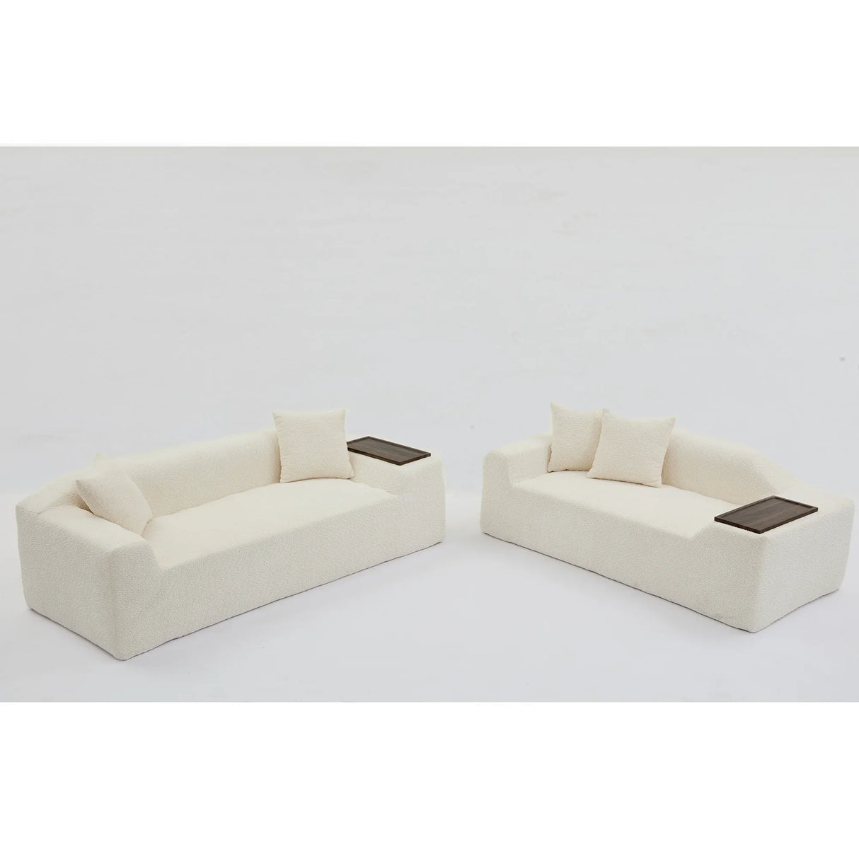 2 Piece Boucle Cloud Living Room Set, Beige - Furniture Home Direct